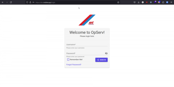 OpServ Login Screen