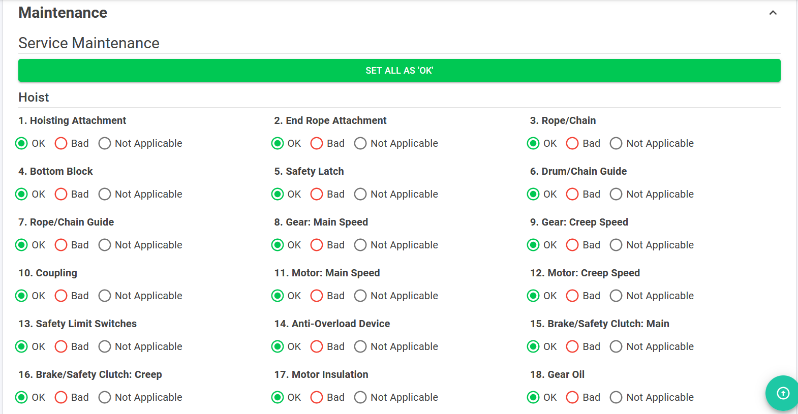 Maintenance Checklist