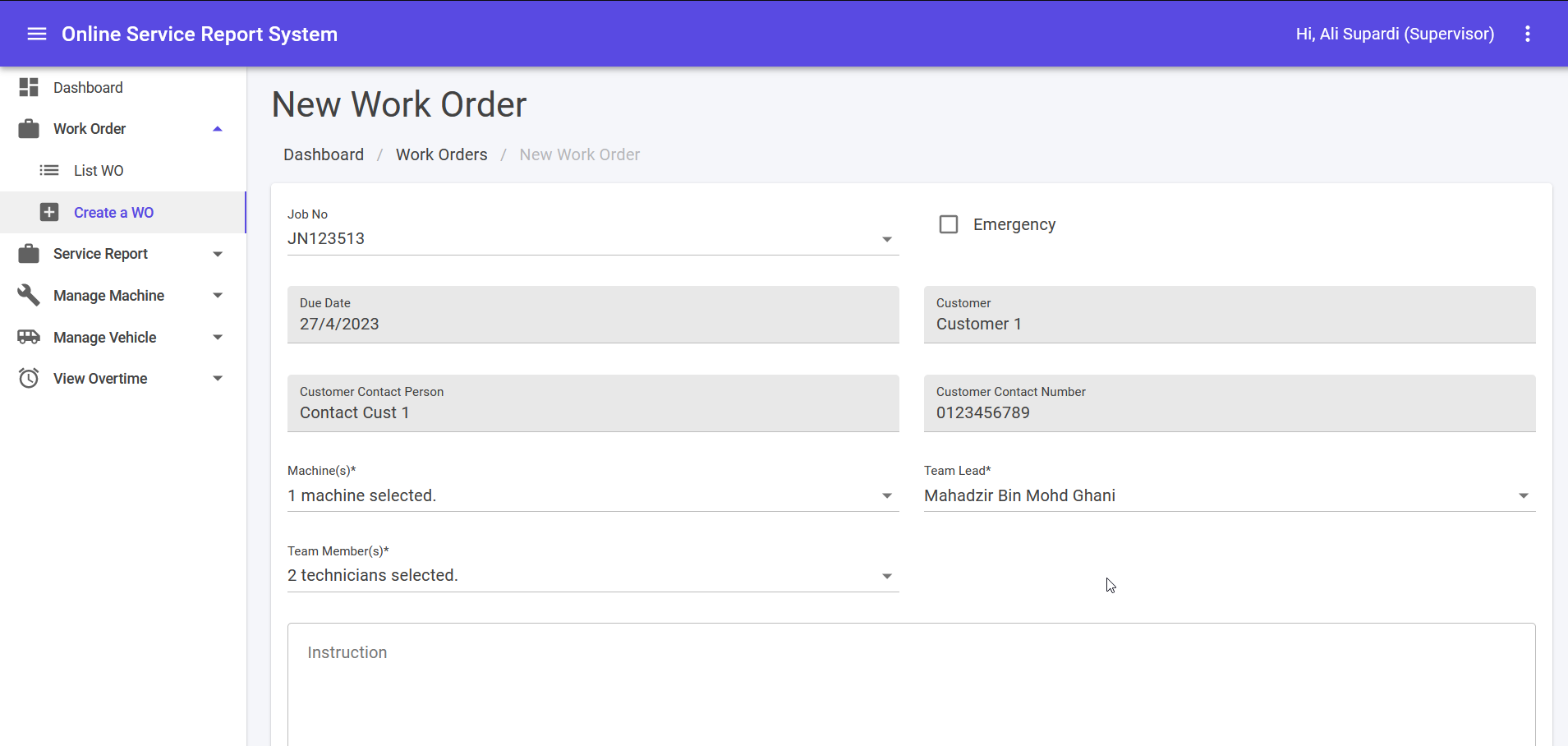 Create Work Order